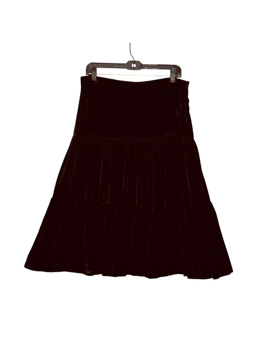 Boho Western Black Velvet Tiered Midi Skirt Size 6 by Michael Kors Side Zip - Picture 7 of 10